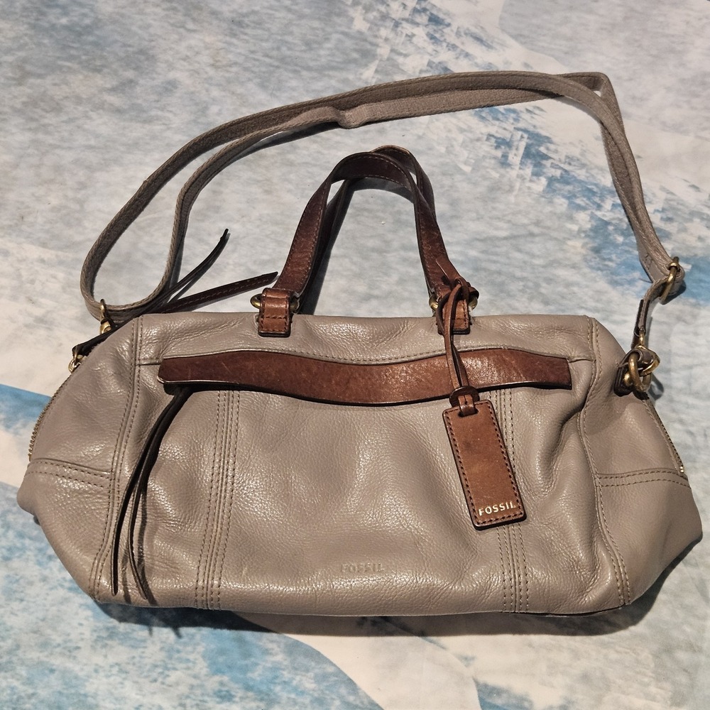 Fossil ZB1508‎ Gray Pebbled Leather Crossbody Bag Detachable Adjustable Strap